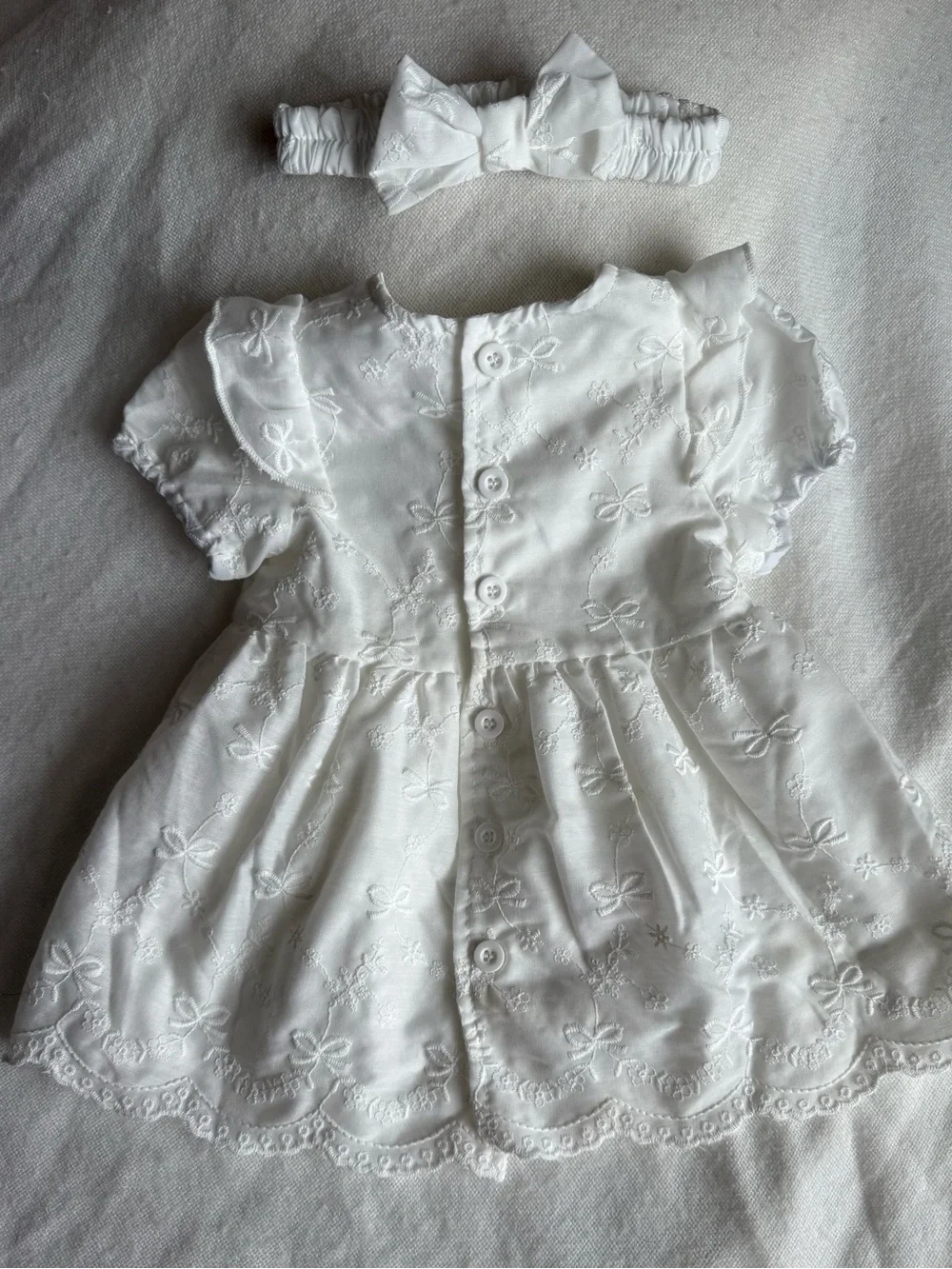 White Embroidered Baby Girl Formal Dress with Headband